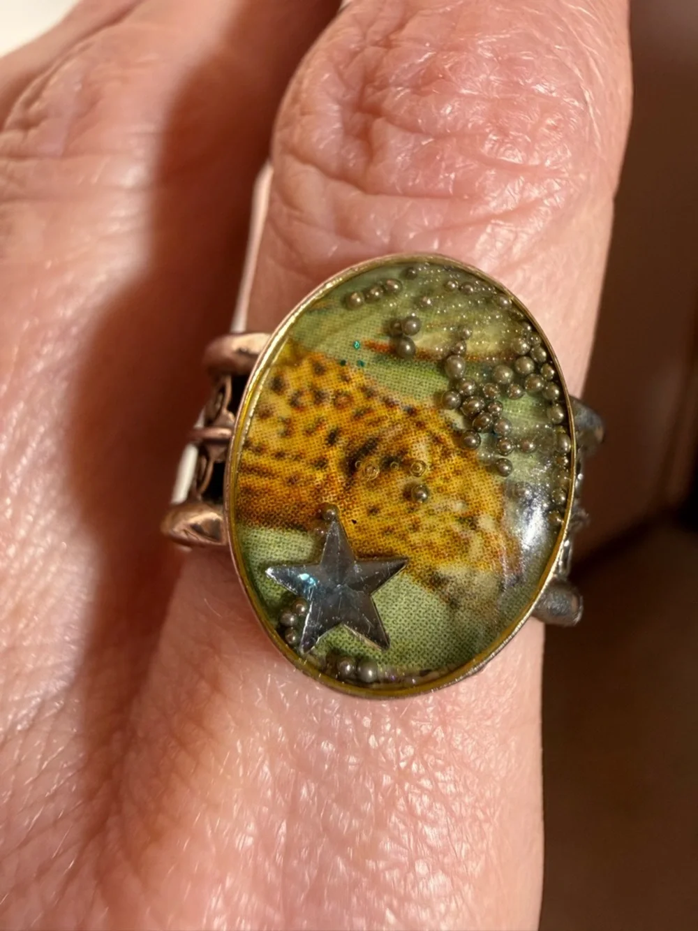 Vintage Sterling silver cheetah panther southwestern Boho Wide signet Ring 7 1/2